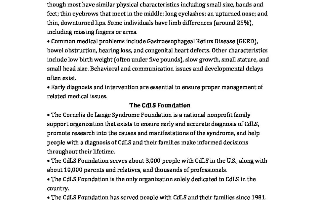 CdLS Talking Points